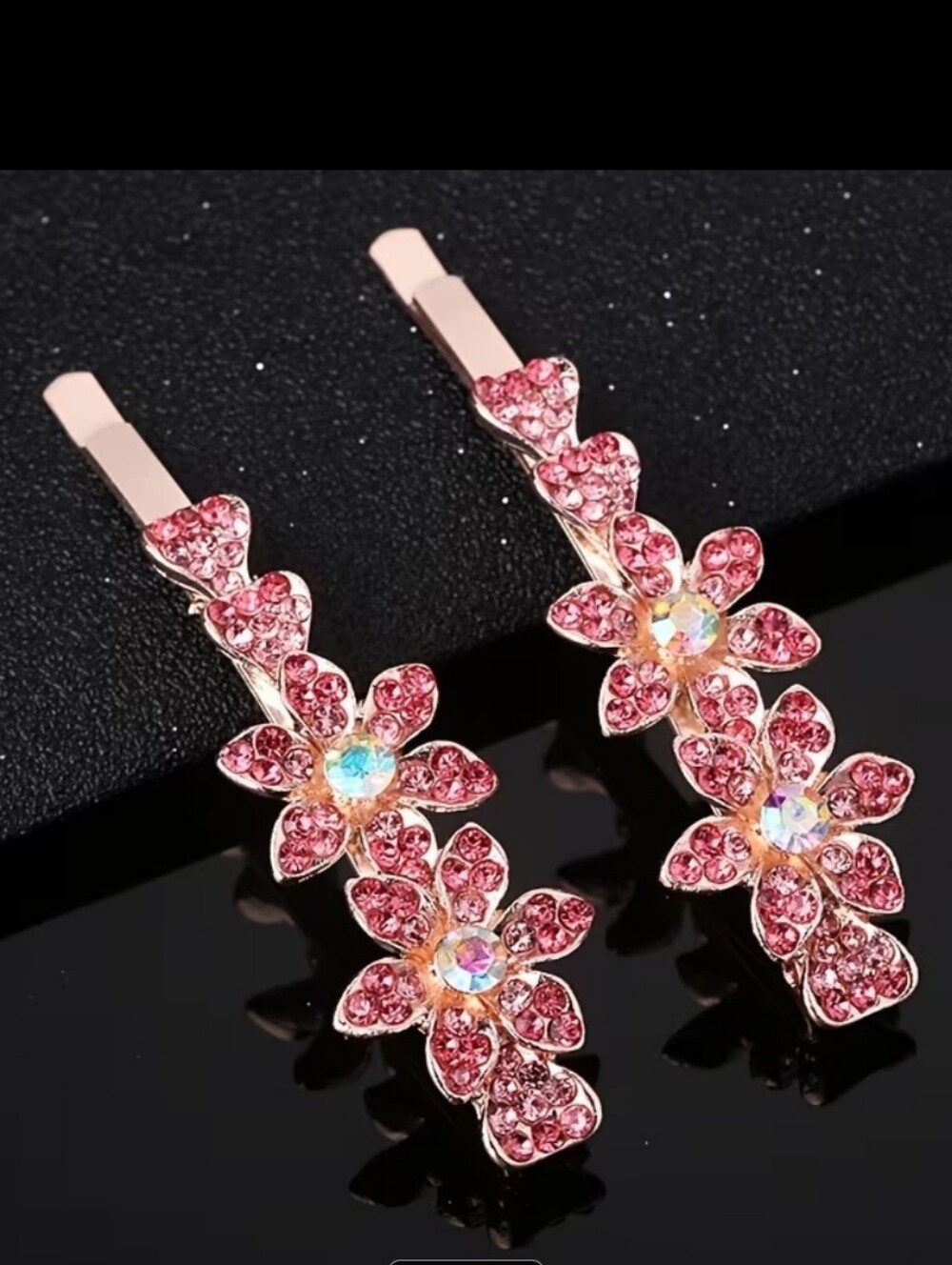 🆕️Pink Crystal Floral Hair Clips - Pair